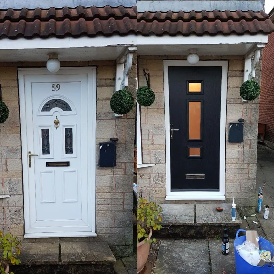 Virtuoso black composite door, satin glass