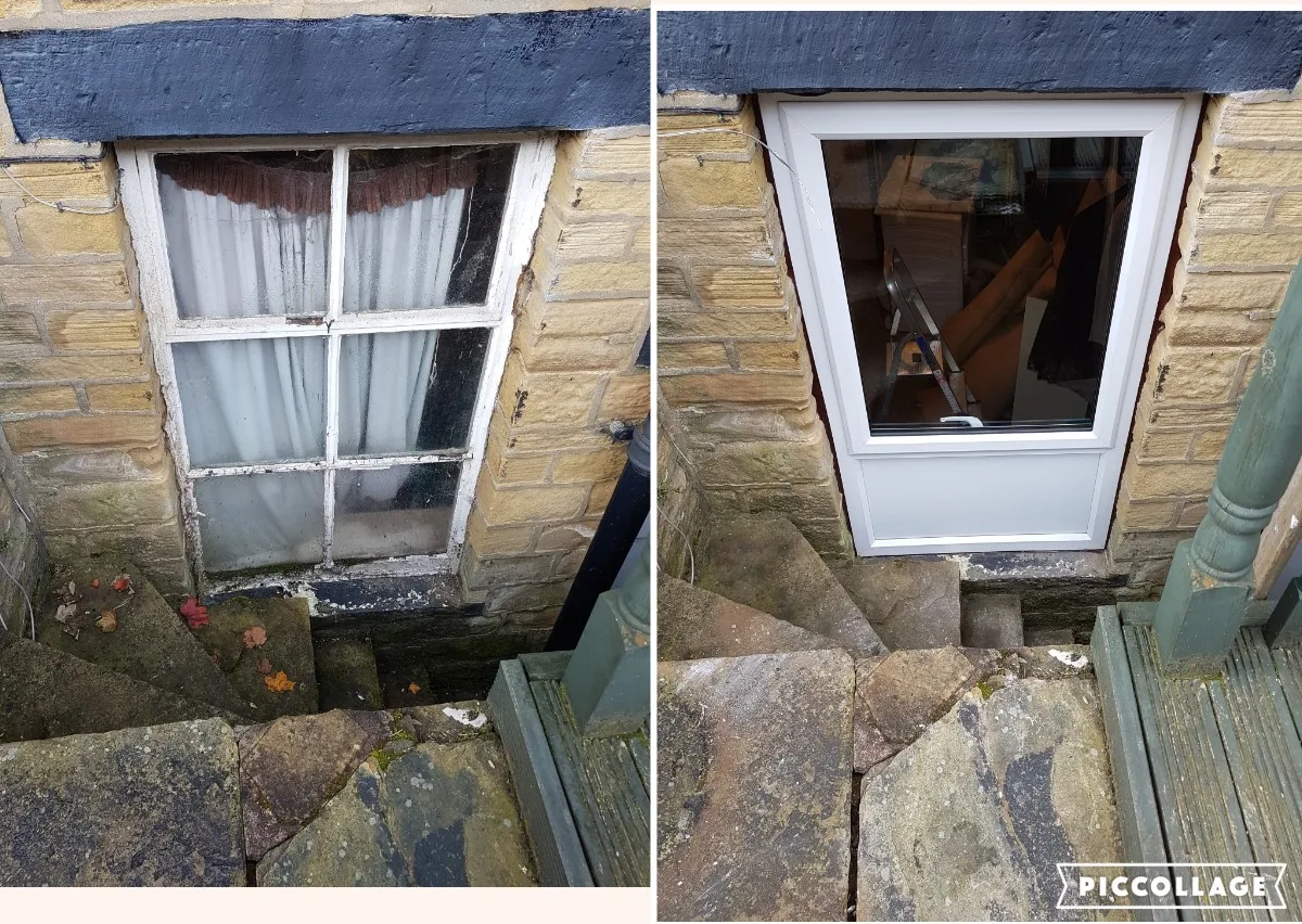 uPVC white window, stone property Halifax